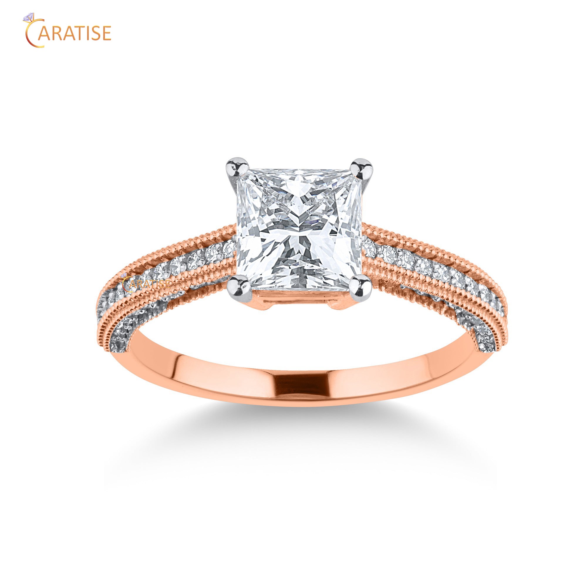 1.39 TDW Princess & Round Cut Diamond Engagement Ring 925 Silver