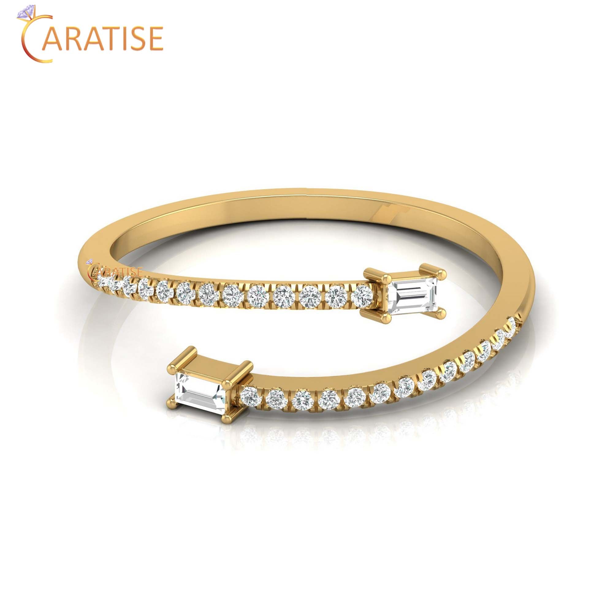 0.18 TDW Round & Baguette Cut Women's Minimalist Diamond Ring