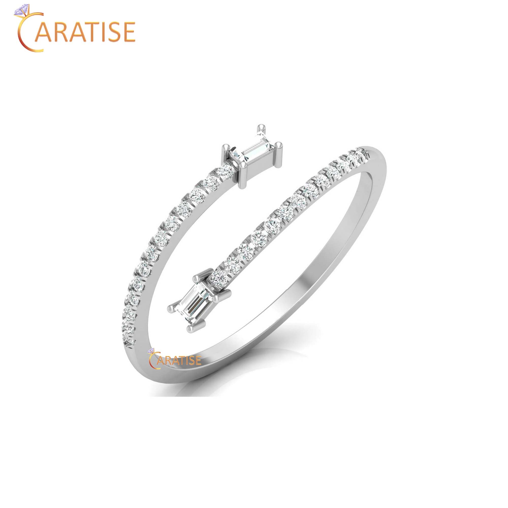 0.18 TDW Round & Baguette Cut Women's Minimalist Diamond Ring