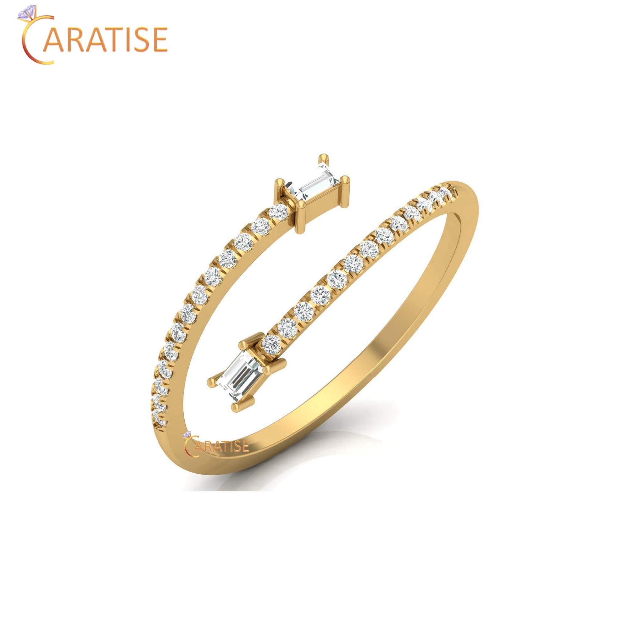 0.18 TDW Round & Baguette Cut Women's Minimalist Diamond Ring