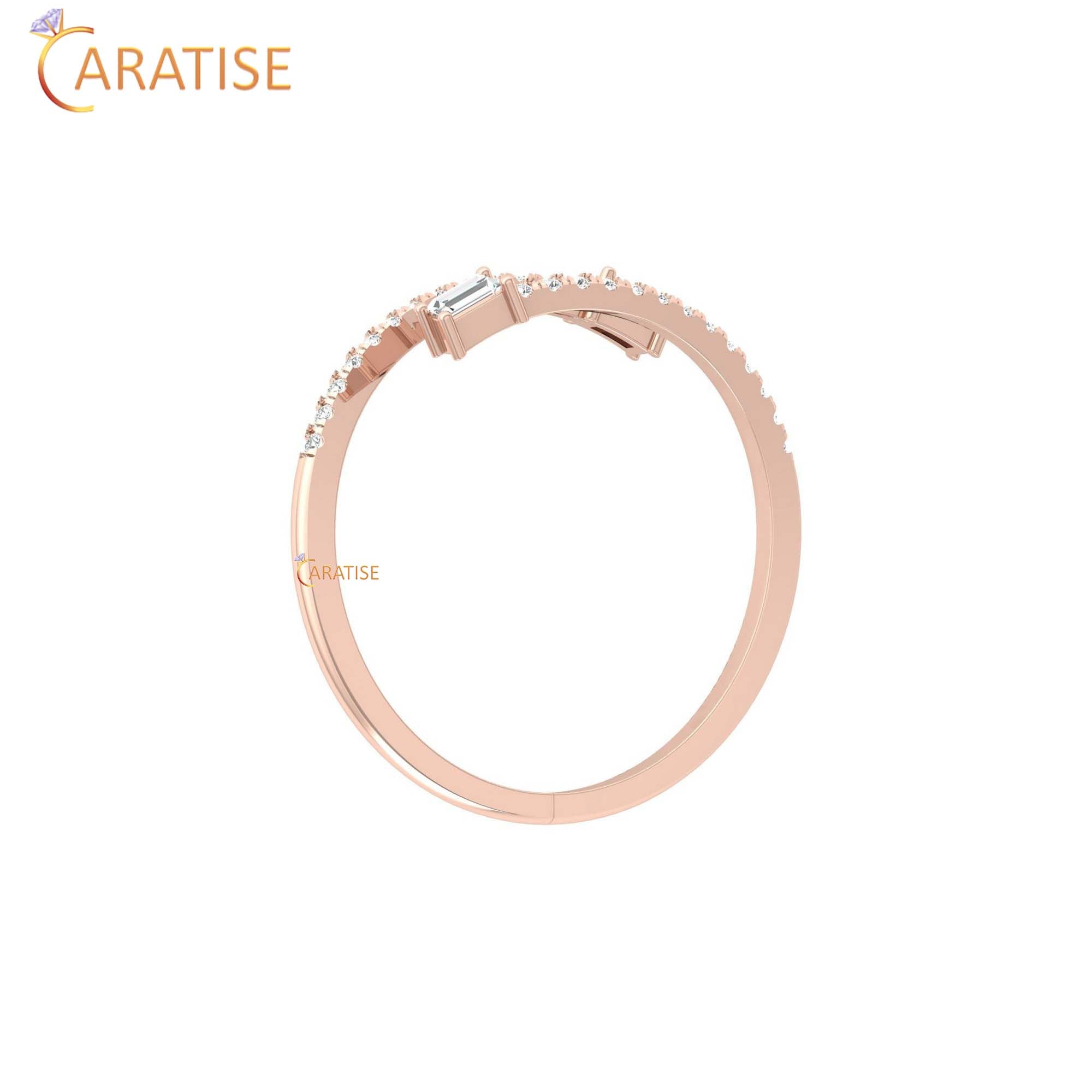 0.18 TDW Round & Baguette Cut Women's Minimalist Diamond Ring