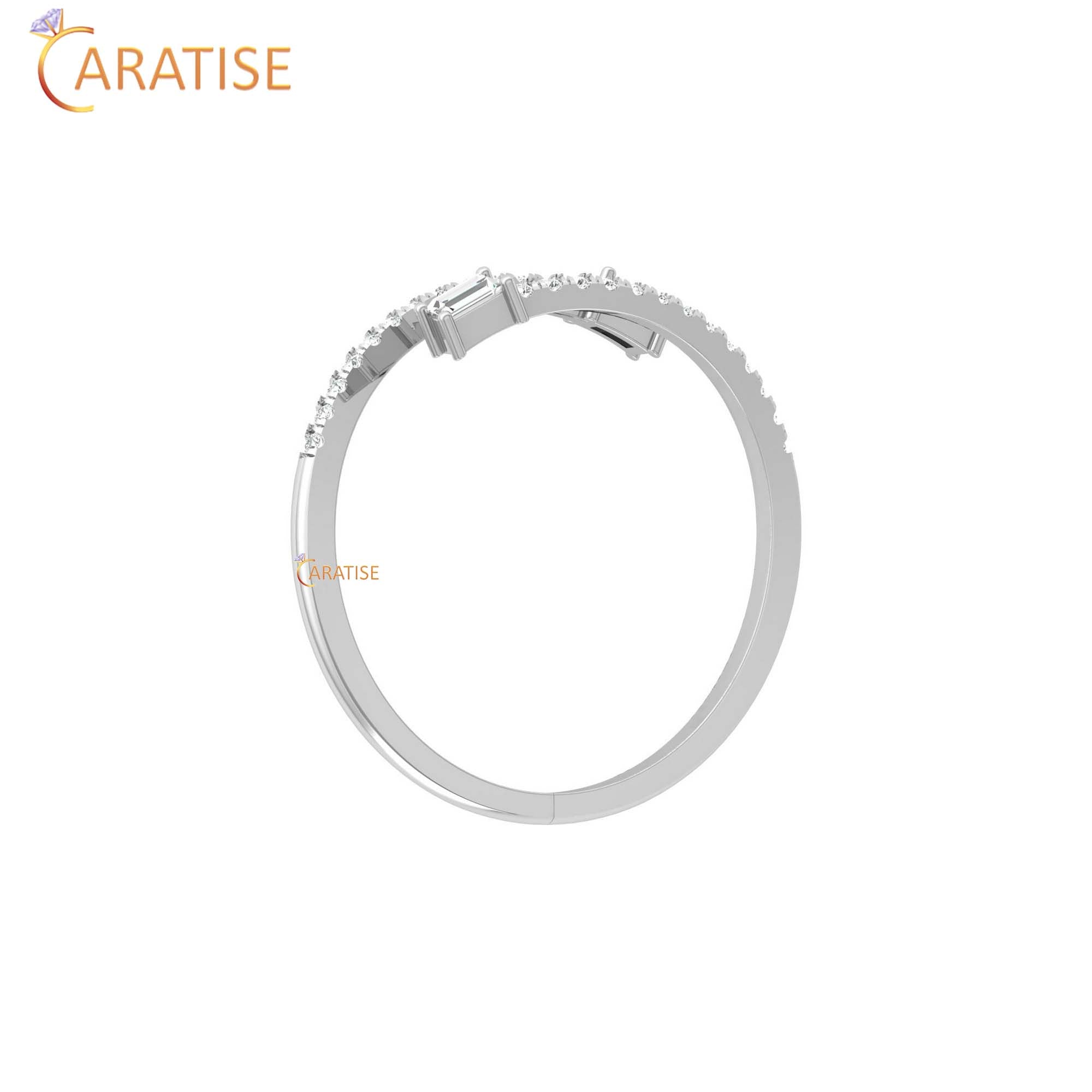 0.18 TDW Round & Baguette Cut Women's Minimalist Diamond Ring