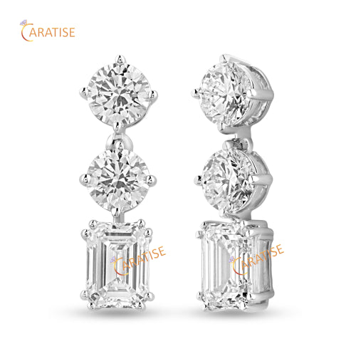 20.23 TDW Emerald & Round Cut Diamond Necklace 925 Silver