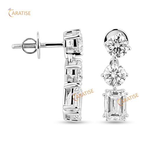 20.23 TDW Emerald & Round Cut Diamond Necklace 925 Silver