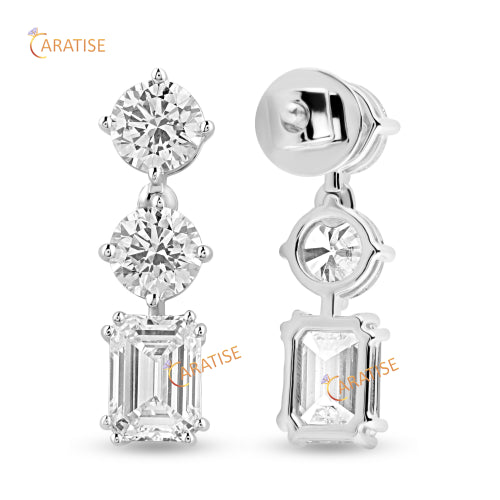 20.23 TDW Emerald & Round Cut Diamond Necklace 925 Silver