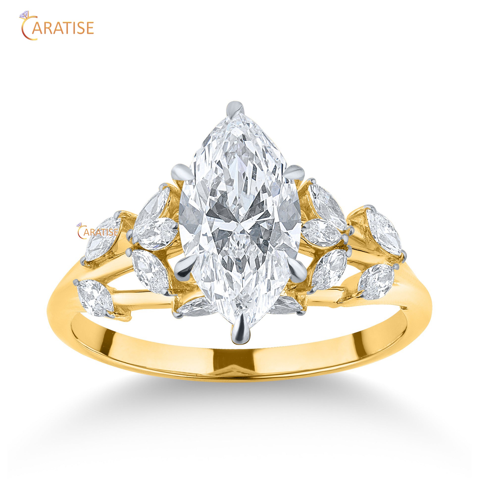 1.82 TDW Marquise Cut Engagement Moissanite Diamond Ring 925 Silver