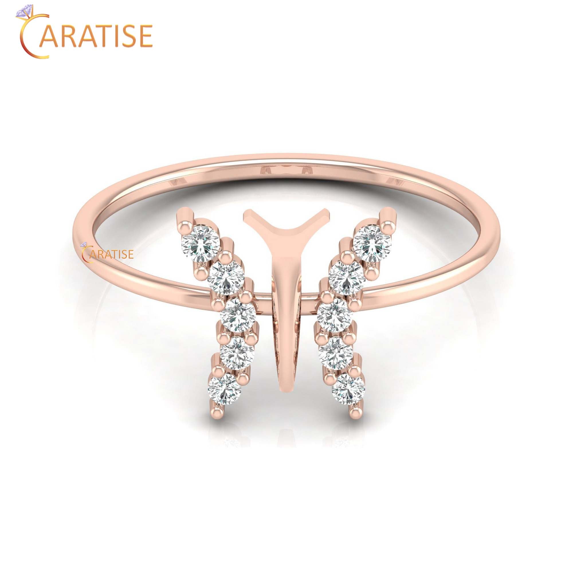 0.16 TDW Round Cut Women's Minimalist Butterfly shaped Diamond Ring