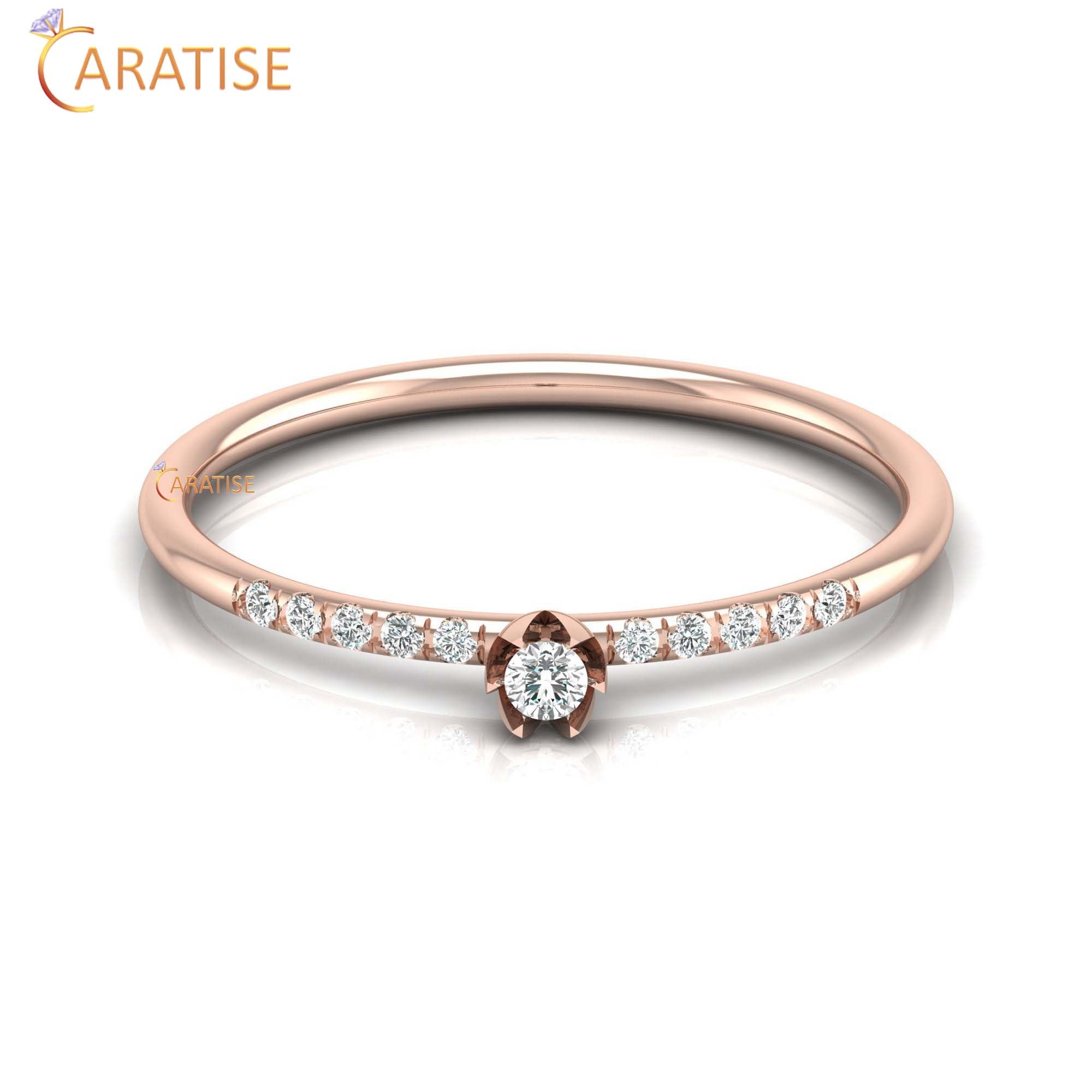 0.08 TDW Round Cut Women's Minimalist Diamond Ring