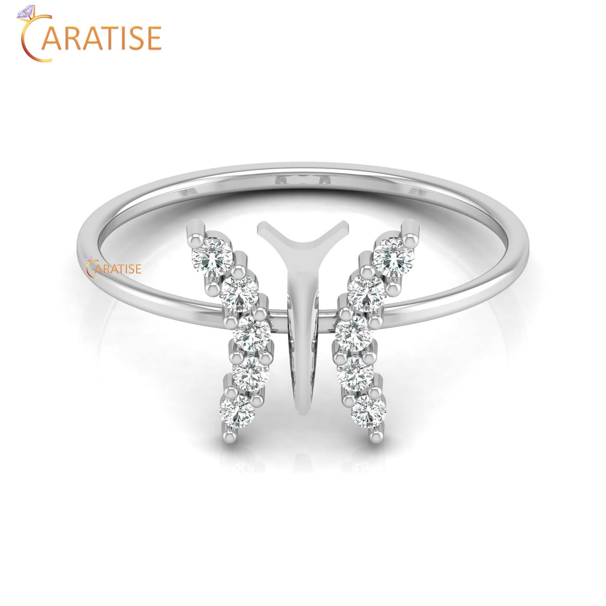 0.16 TDW Round Cut Women's Minimalist Butterfly shaped Diamond Ring