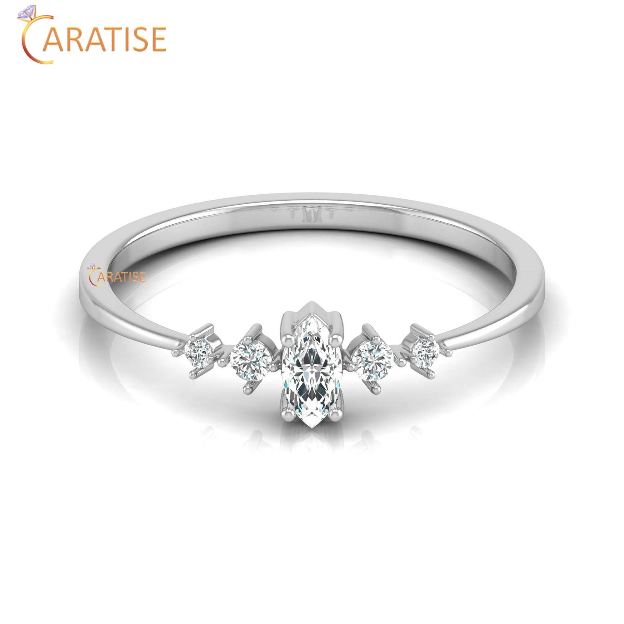 0.16 TDW Round & Marquise Cut Women's Minimalist Diamond Ring