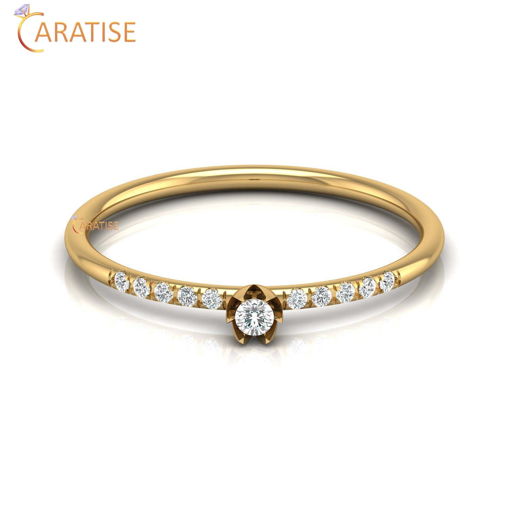 0.08 TDW Round Cut Women's Minimalist Diamond Ring