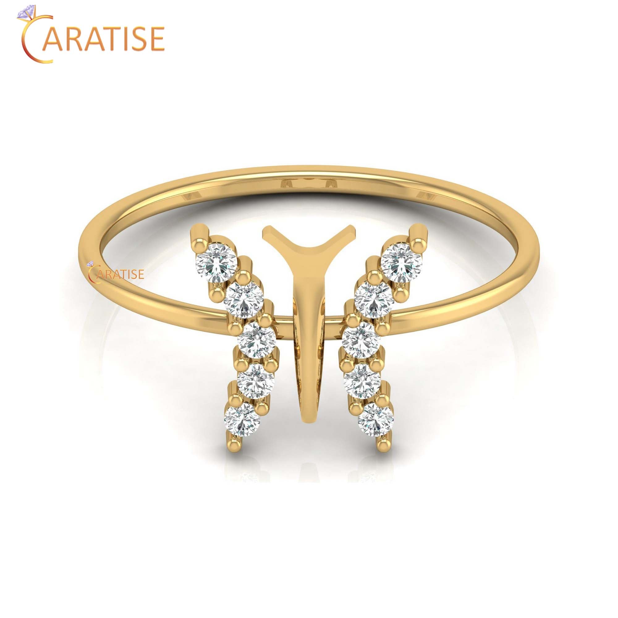 0.16 TDW Round Cut Women's Minimalist Butterfly shaped Diamond Ring