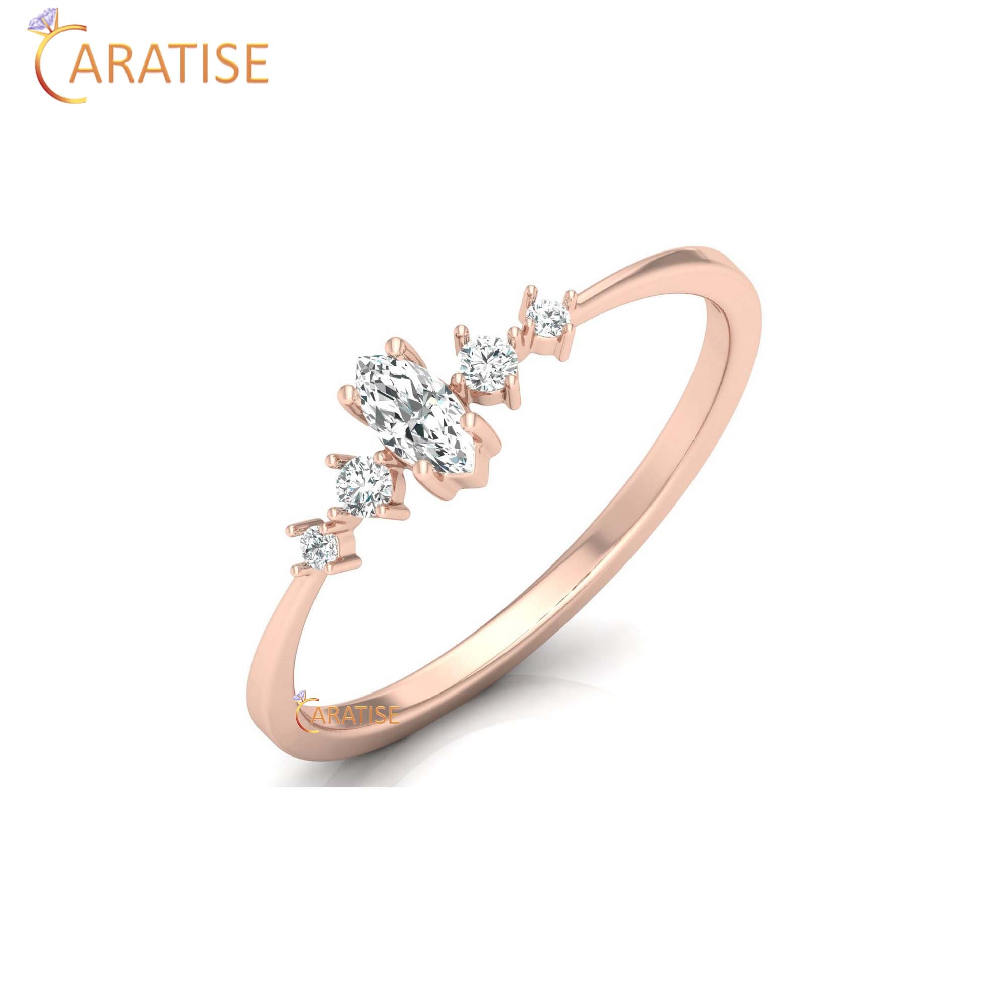 0.16 TDW Round & Marquise Cut Women's Minimalist Diamond Ring