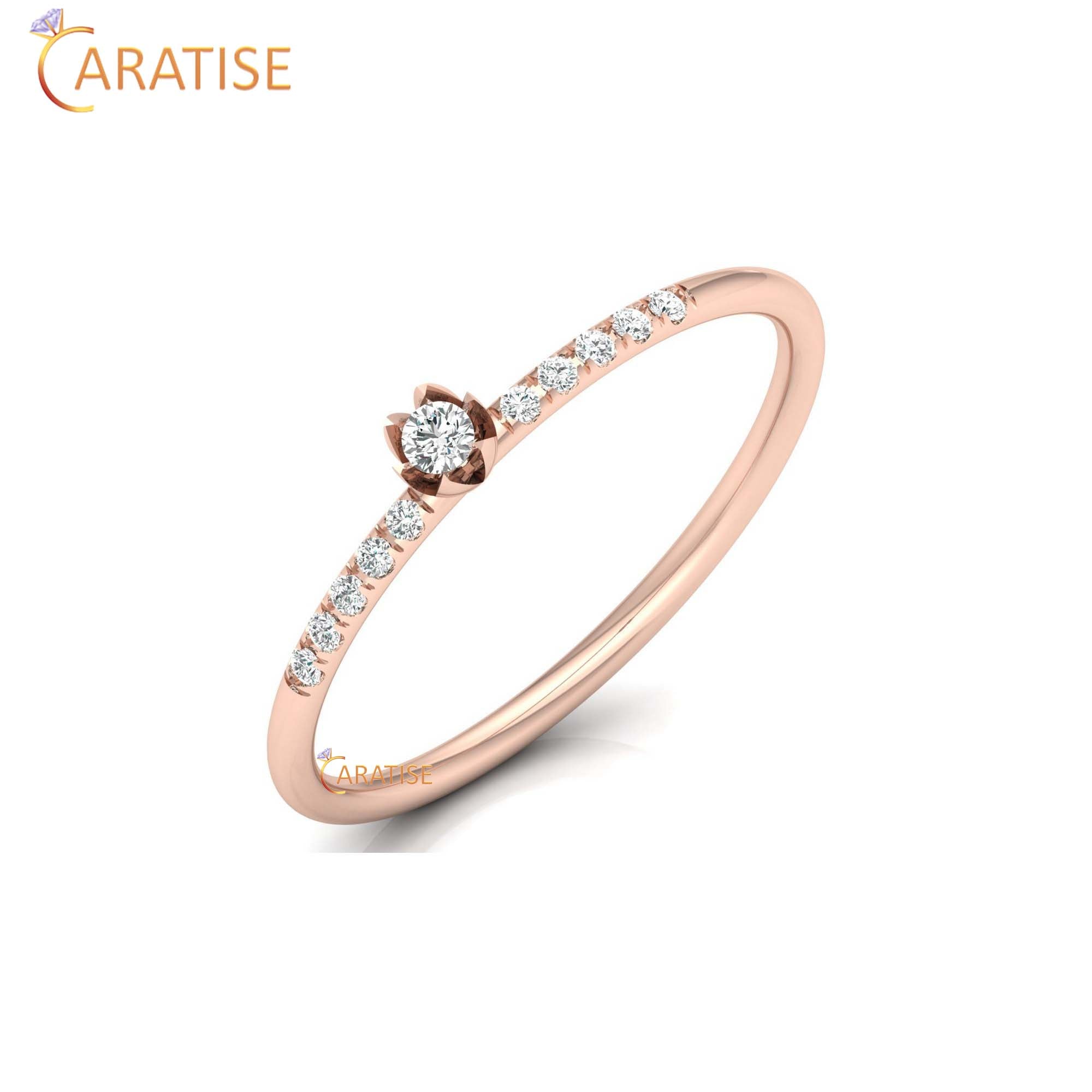 0.08 TDW Round Cut Women's Minimalist Diamond Ring