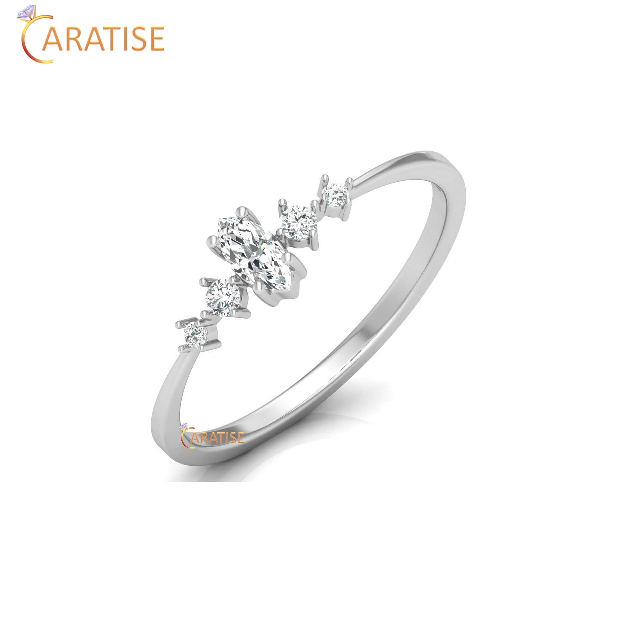 0.16 TDW Round & Marquise Cut Women's Minimalist Diamond Ring