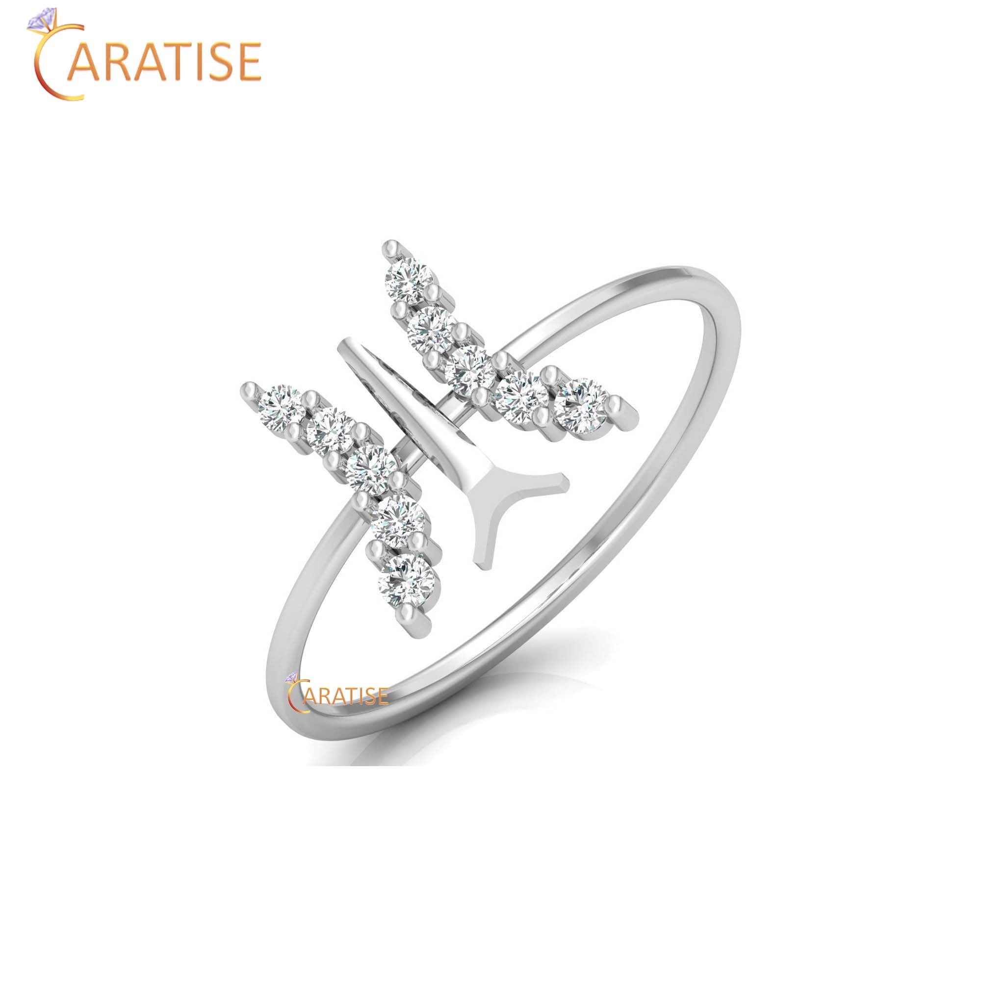 0.16 TDW Round Cut Women's Minimalist Butterfly shaped Diamond Ring