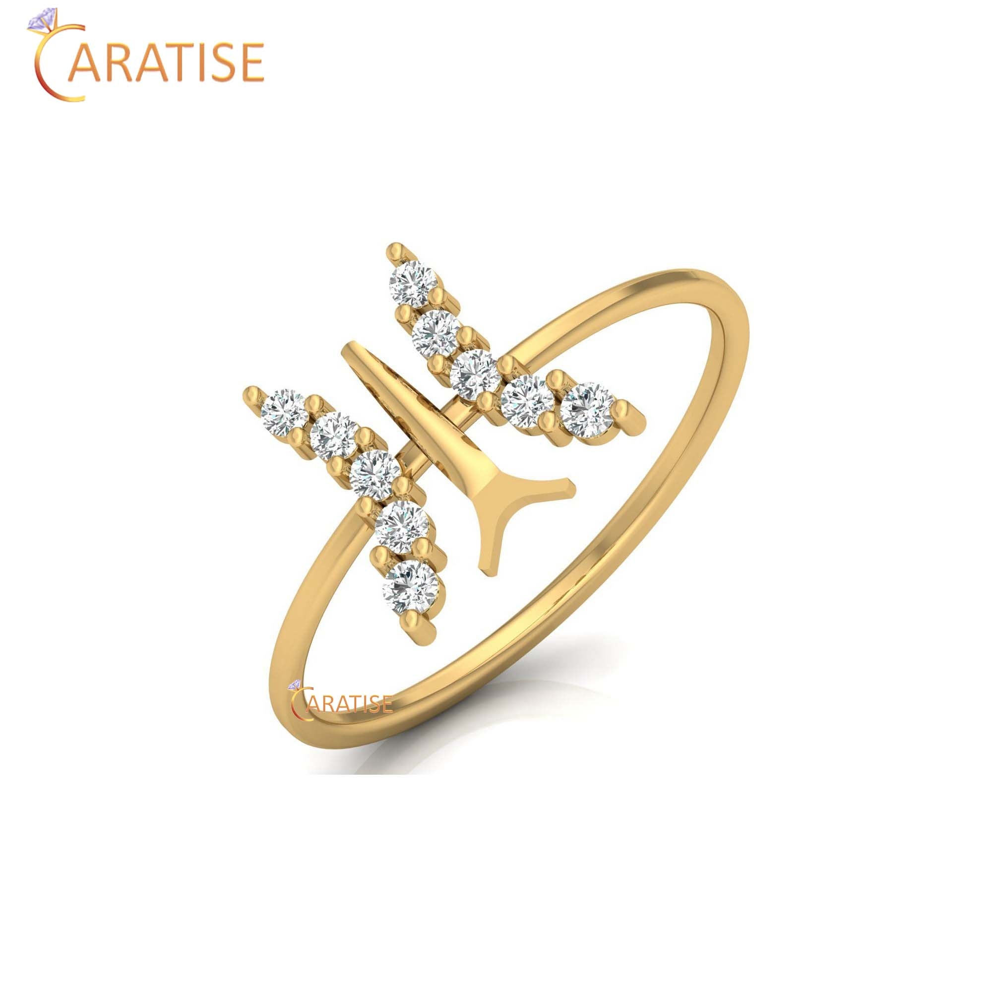 0.16 TDW Round Cut Women's Minimalist Butterfly shaped Diamond Ring