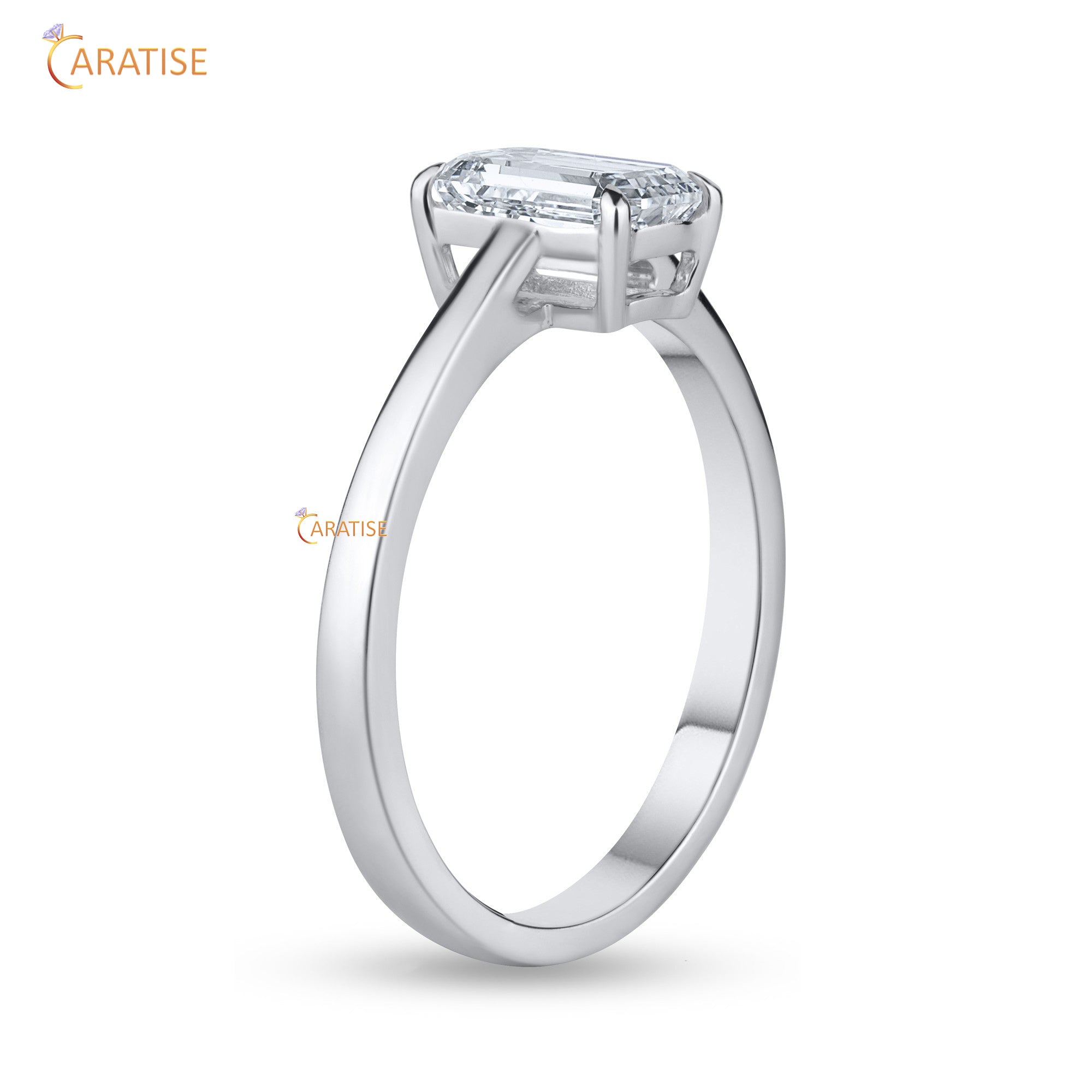 1.00 TDW Emerald Cut Diamond Women's Solitaire Ring 925 Silver