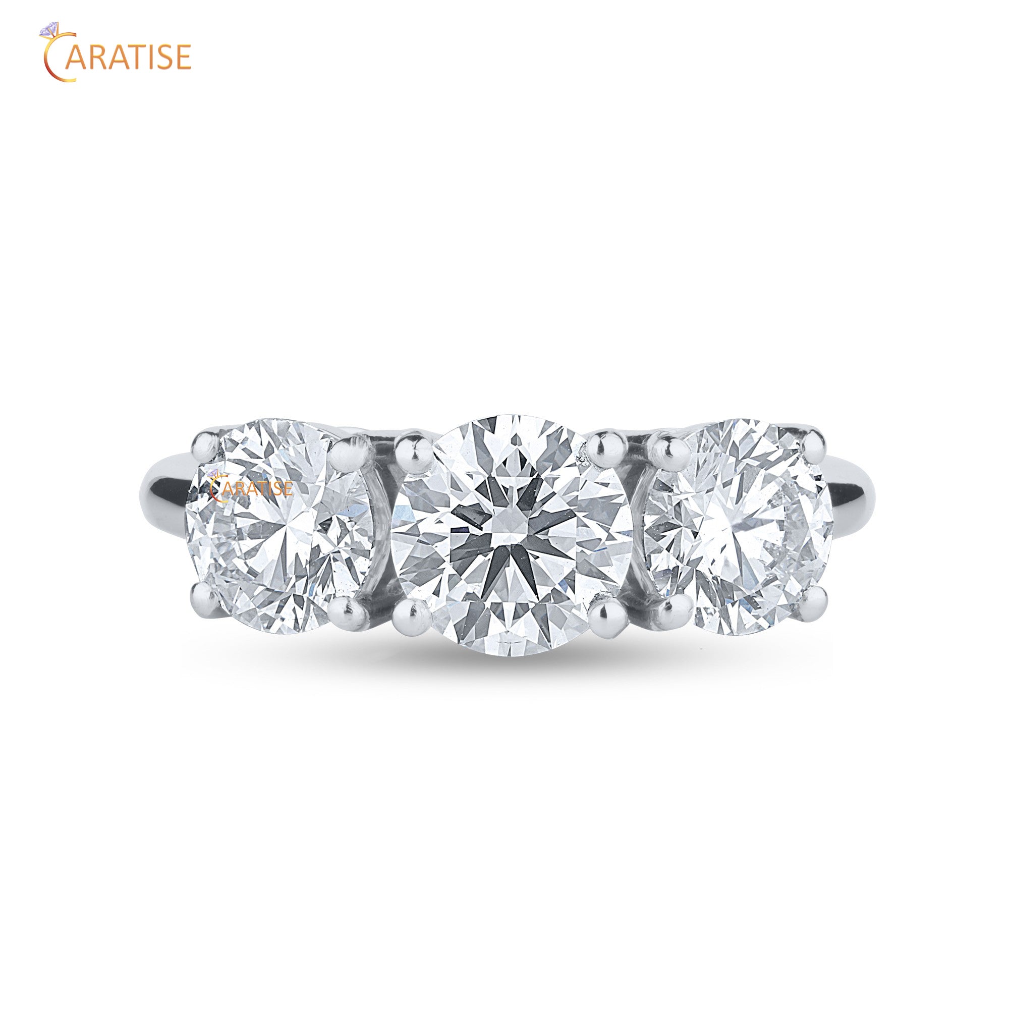 3.66 TDW Round Cut Mossiante Diamond  Three Stone Ring 925 Silver