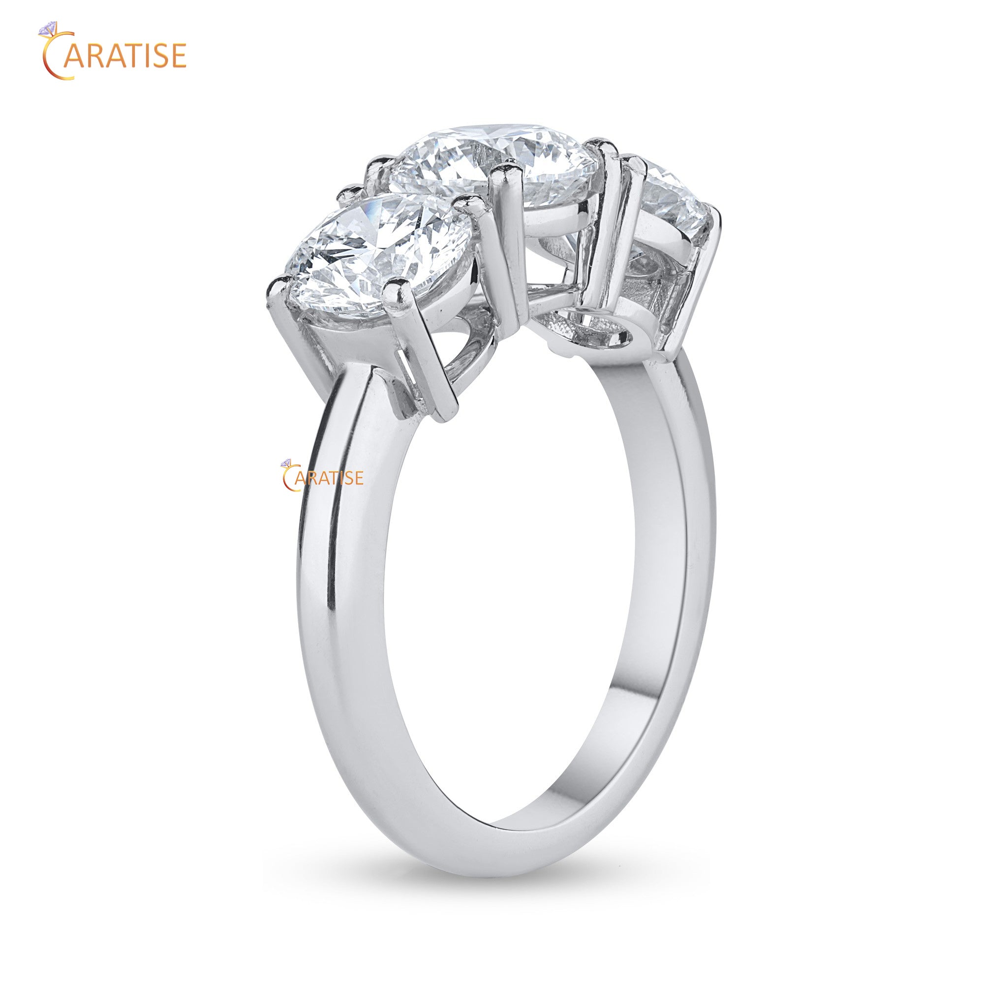 3.66 TDW Round Cut Mossiante Diamond  Three Stone Ring 925 Silver