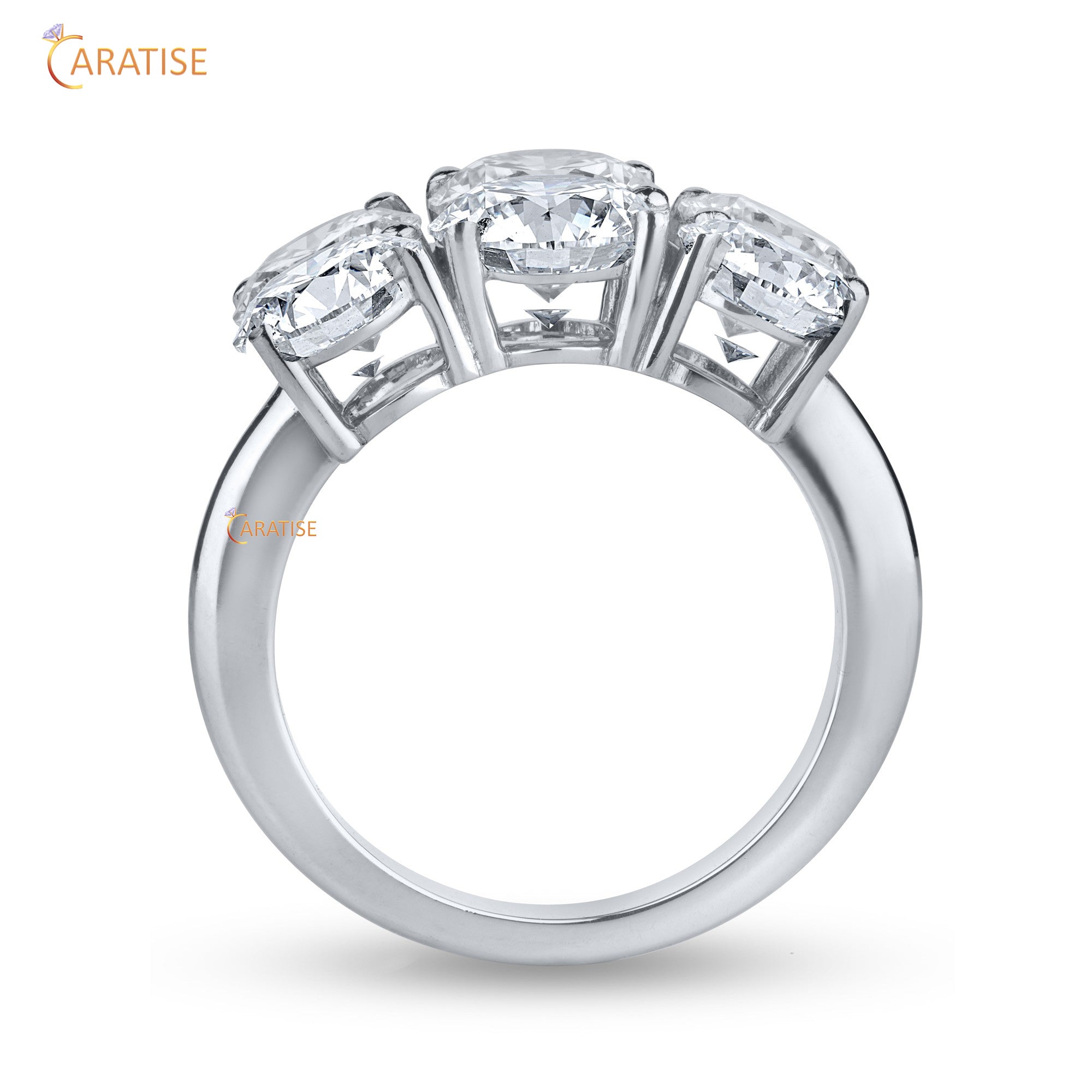 3.66 TDW Round Cut Mossiante Diamond  Three Stone Ring 925 Silver