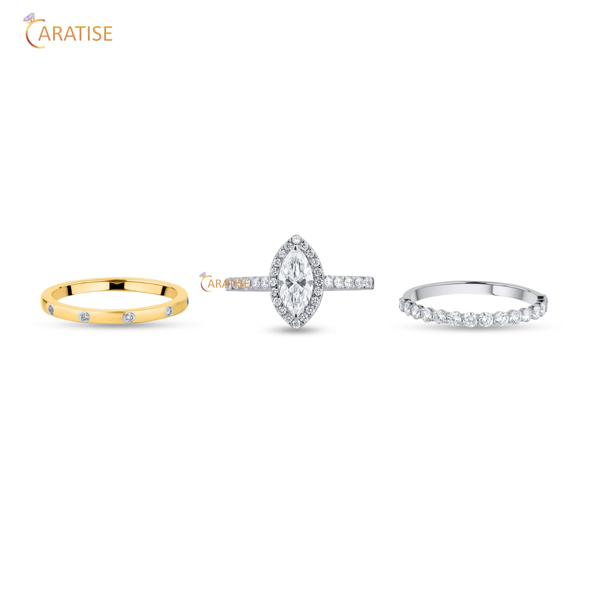 1.55 TDW Marquise & Round Cut Moissanite Diamond Ring with Band 925 Silver