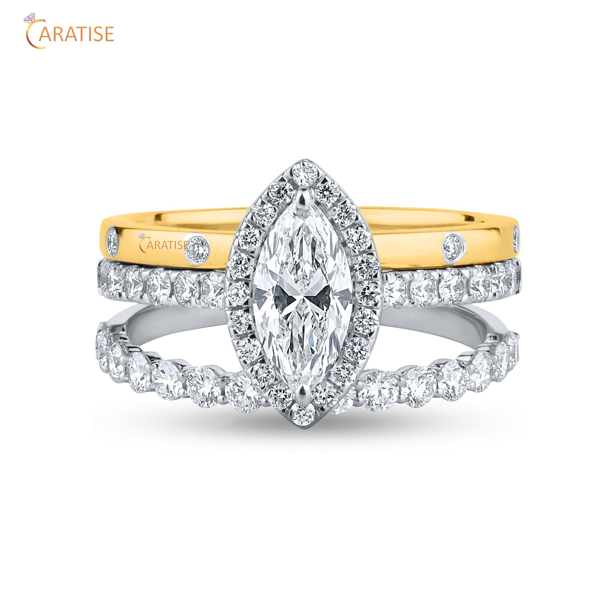 1.55 TDW Marquise & Round Cut Moissanite Diamond Ring with Band 925 Silver