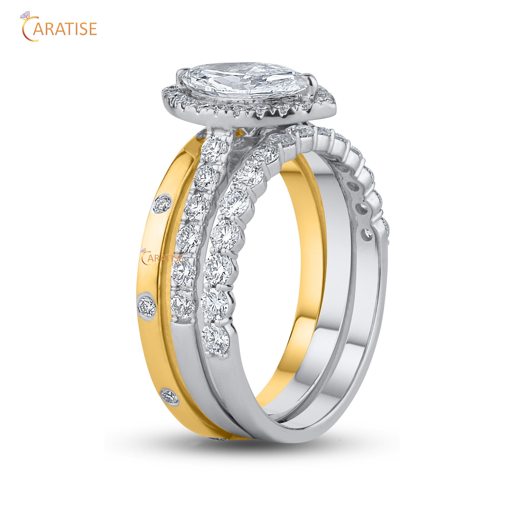 1.55 TDW Marquise & Round Cut Moissanite Diamond Ring with Band 925 Silver