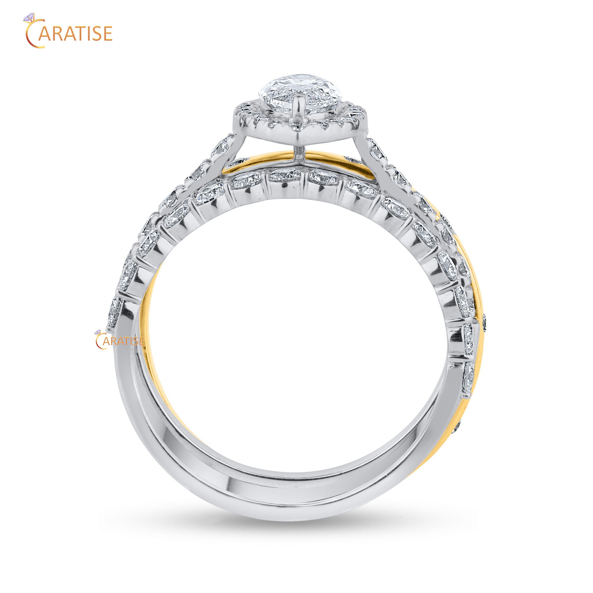 1.55 TDW Marquise & Round Cut Moissanite Diamond Ring with Band 925 Silver